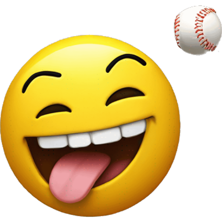 Smiley face sticking his tongue out catching a baseball  emoji