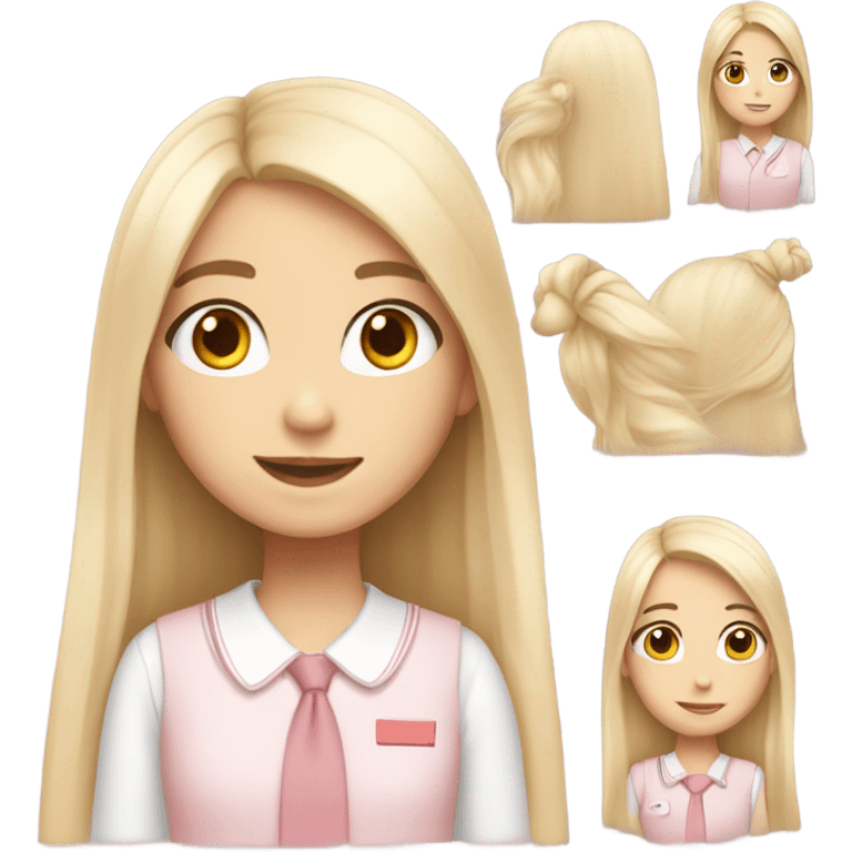 a girl with fair skin, soft pink and white school uniform, long straight hair emoji