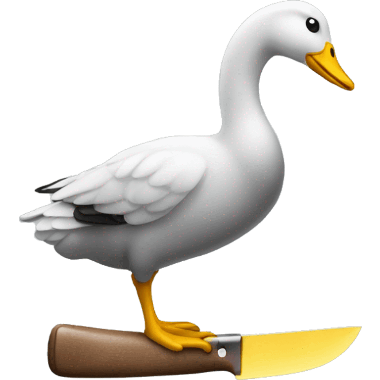 regular goose emoji holding with the yellow hand a knife  emoji