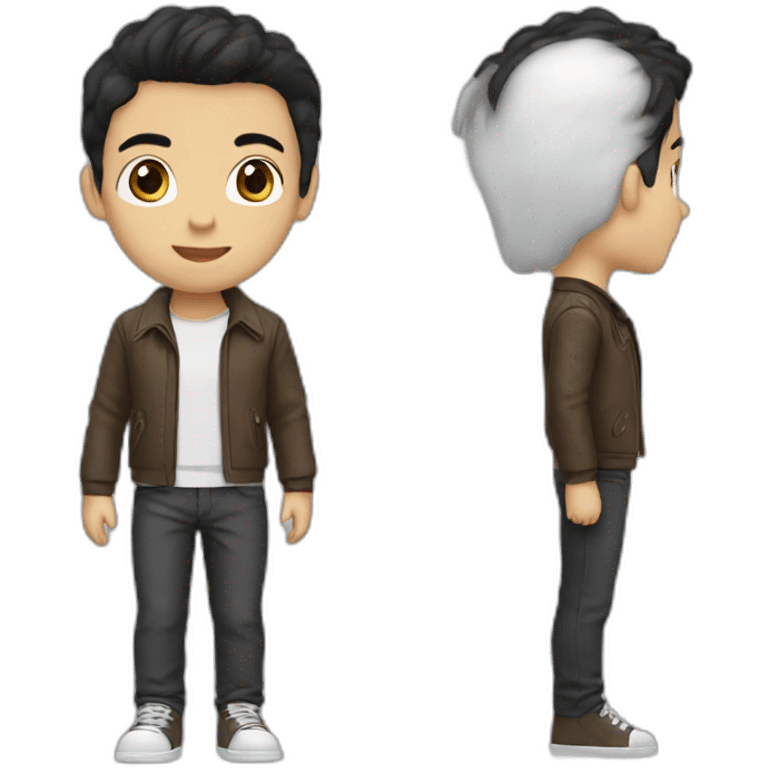 boy with brown jacket & white stripe shirt with medium black hair emoji