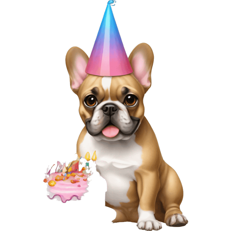 french bulldog birthday hat and cake emoji