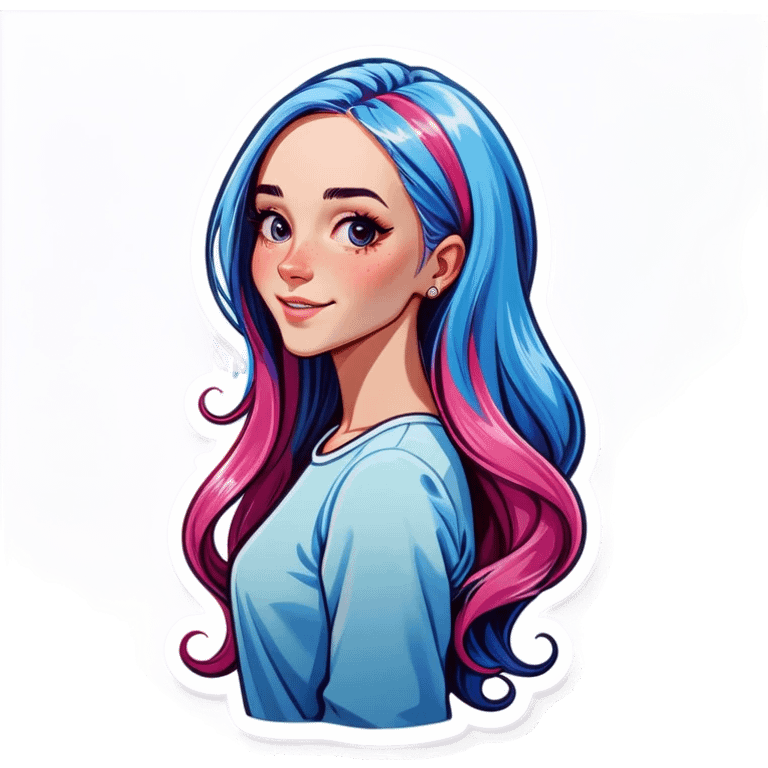 Realistic european woman with long PINK & blue hair emoji