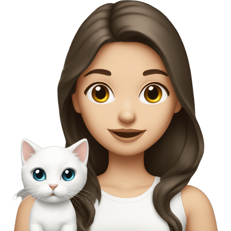 Brunette girl with white kitten emoji