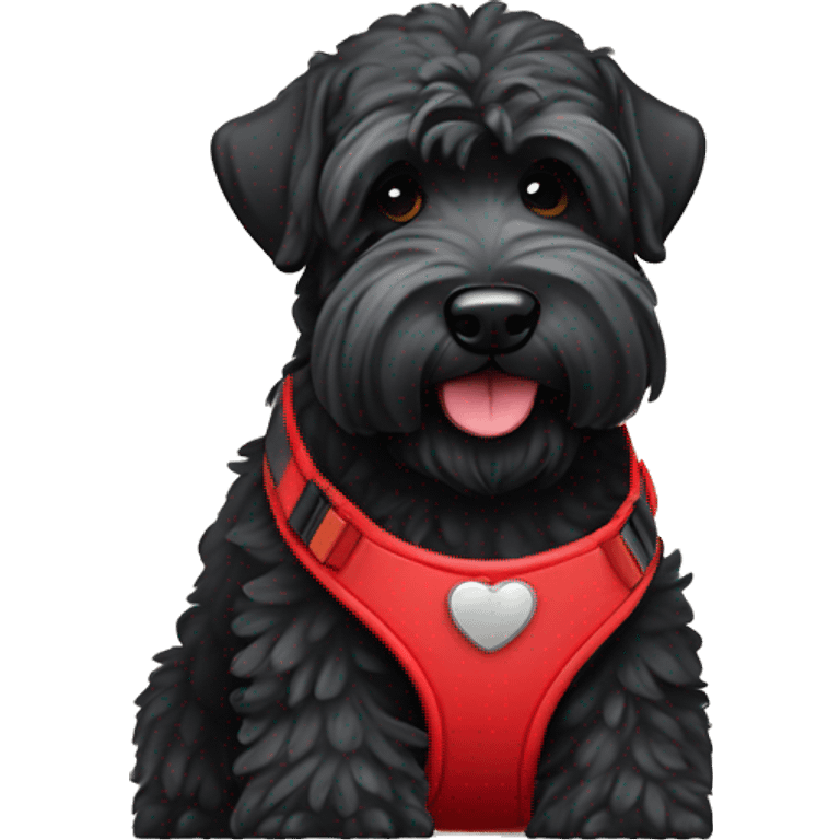 Black Russian terrier with cute smiling face and red harness emoji