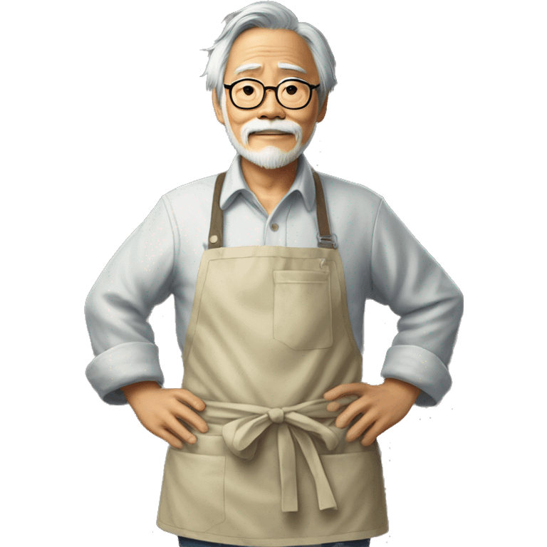 hayao miyazaki with his apron and hands in the pockets - Realism emoji