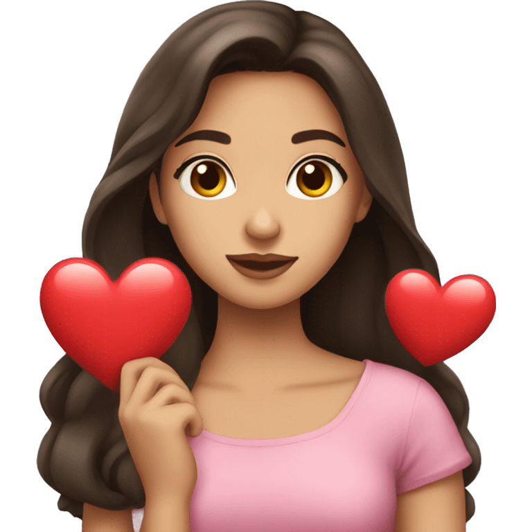 Beautiful brunette holding a heart emoji