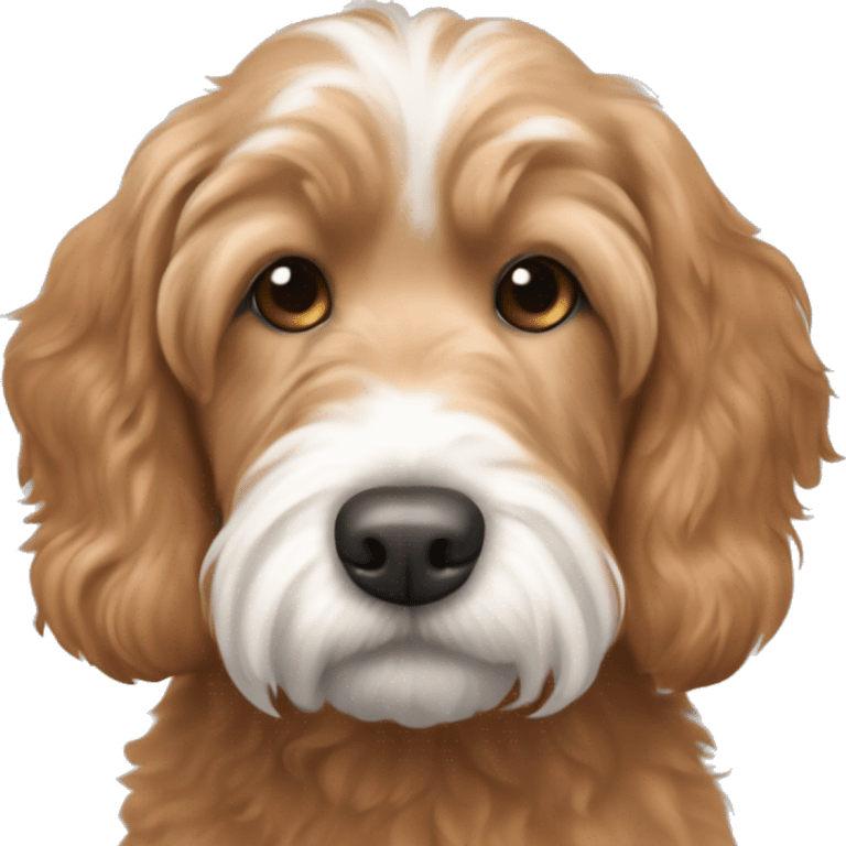 Red goldendoodle, white Labrador, brown and gray puggle, white havaneese emoji