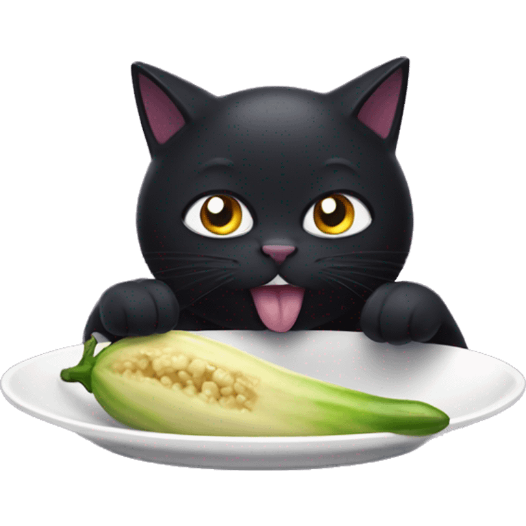 Black cat eating eggplant emoji