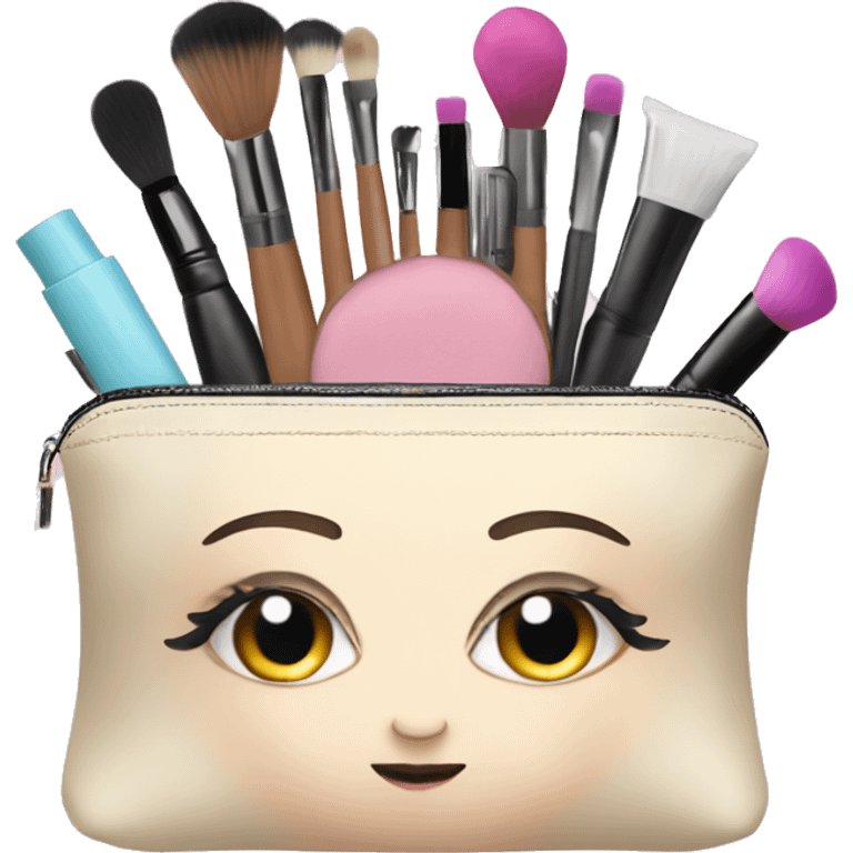 cosmetic bag with cosmetics peeking out emoji