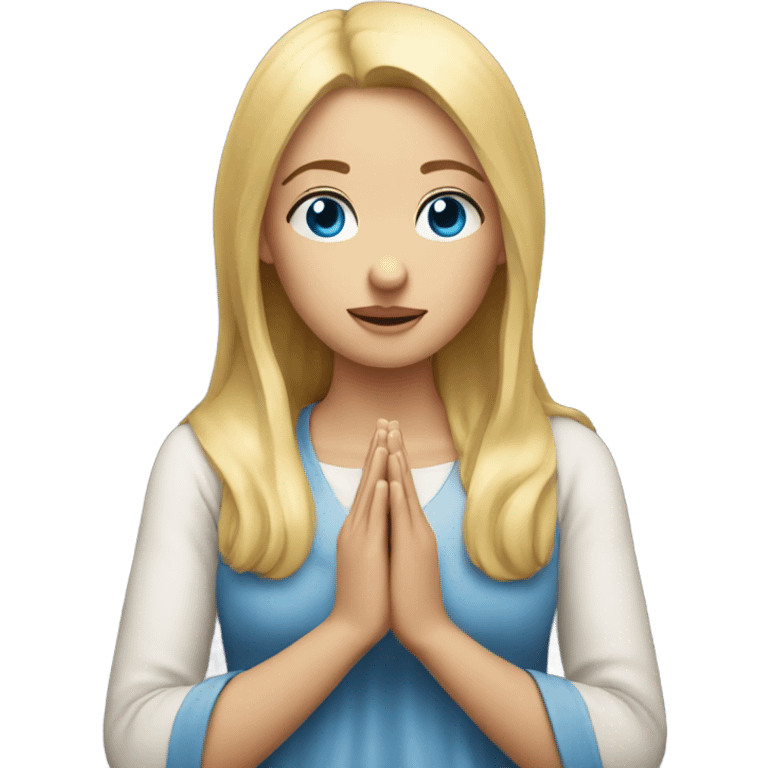 Blonde girl blue eyes praying on knees
 emoji