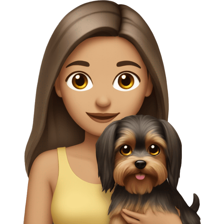 Brunette long hair light tan girl with yorkie puppy emoji