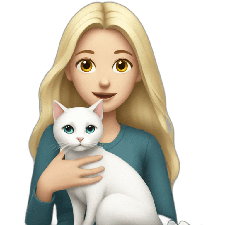 Girl with a white cat in her lap emoji