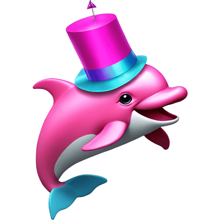 Bright pink dolphin with a party hat on emoji