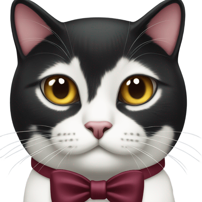 Tuxedo cat with burgundy bow emoji