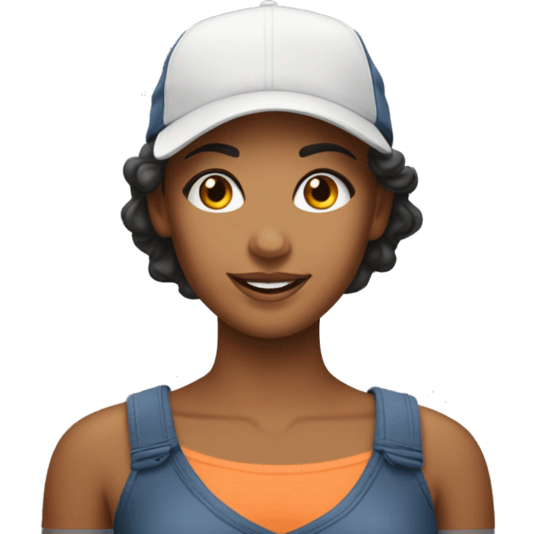 A pretty woman wearing a ball cap that says 'brighten' emoji