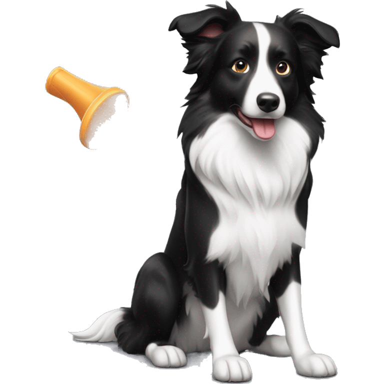 Black and white border collie with frisbee emoji