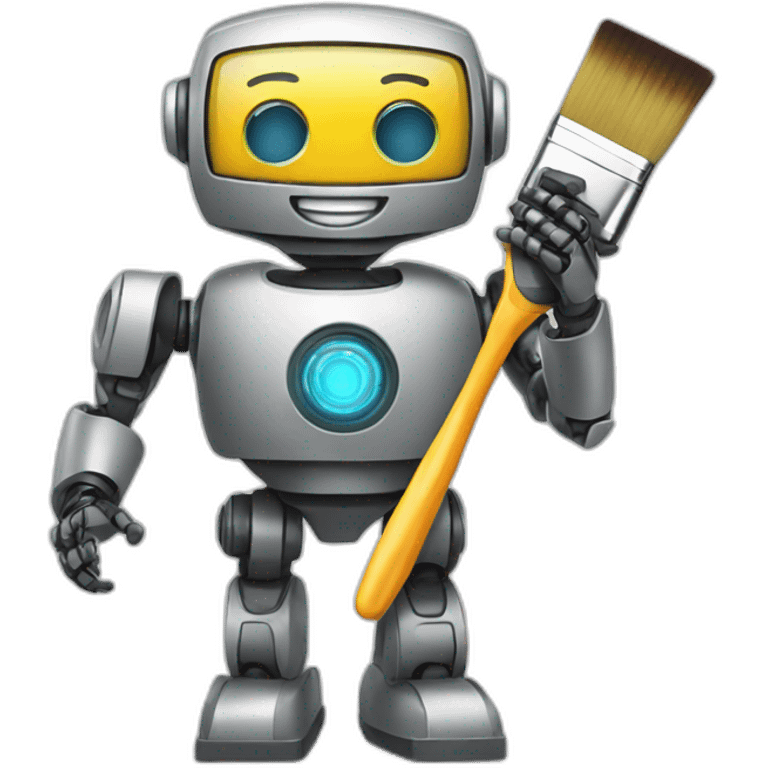 happy robot holding brush emoji