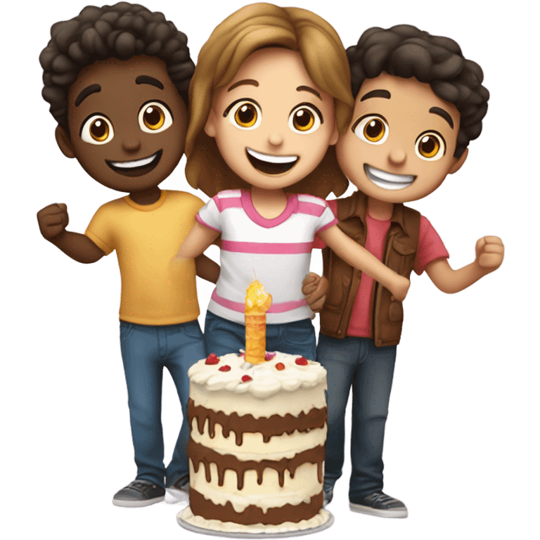 A boy on each end with a girl in the middle  celebration Happy Birthday emoji