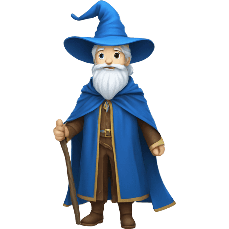 a wizard in a blue cloak and a blue pointed hat and a white beard emoji