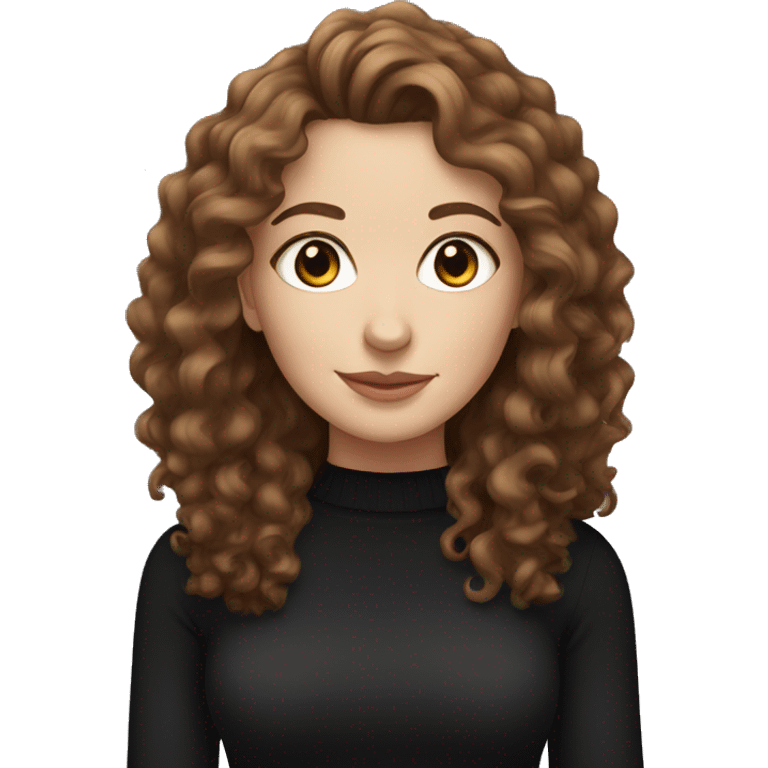 Pretty White Woman with Brown Curly Hair, Wearing a Black Jumper emoji