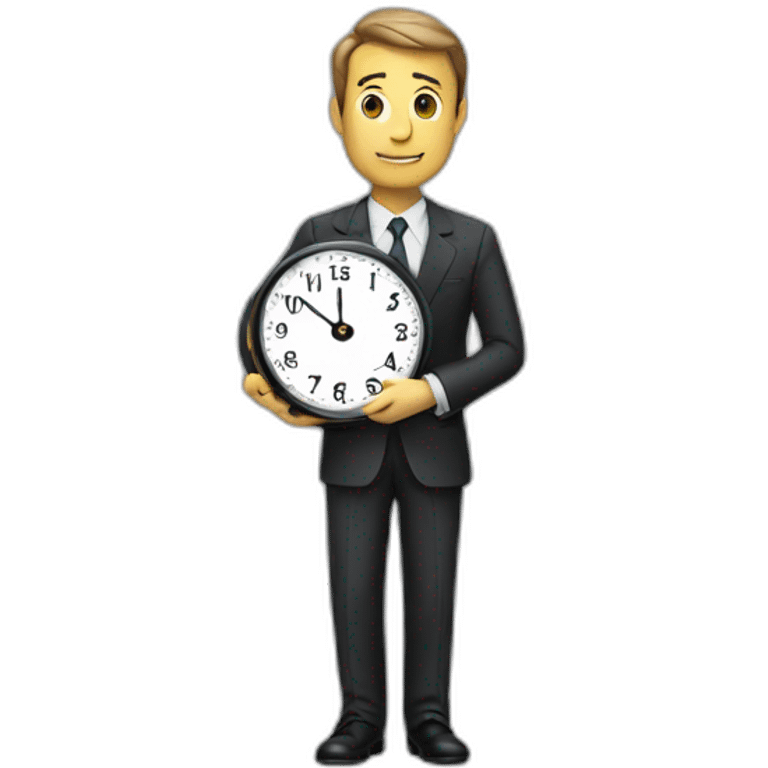 a man in a suit holding a clock in his right hand emoji