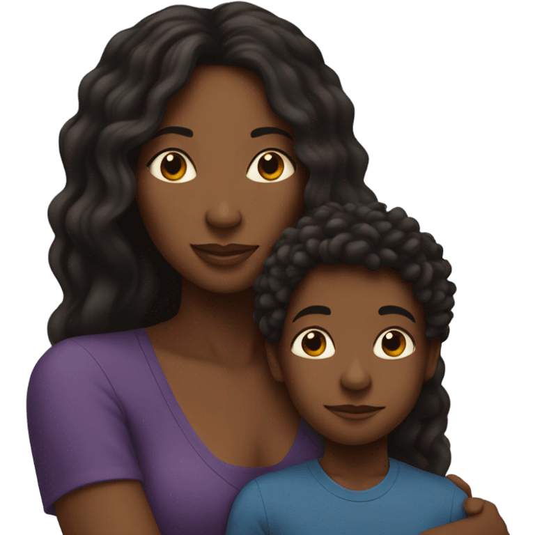 Black mom with long hair hugs black boy  emoji