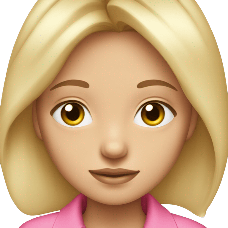 Blonde girl with hazel eyes, has long and thick eyelashes, wearing a pink shirt emoji