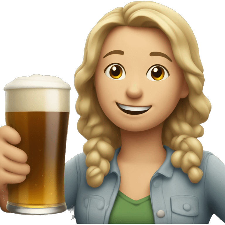 tired but happy lady grabbing beer emoji