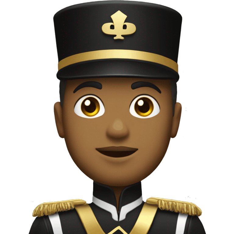 A marching band drum major in a black and gold uniform  emoji