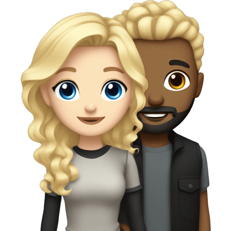 Blonde wavy hair girl with blue eyes and black undercut man with beard in love emoji