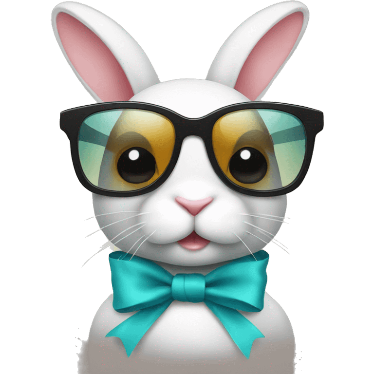 cute rabbit with ribbon and sunglass emoji