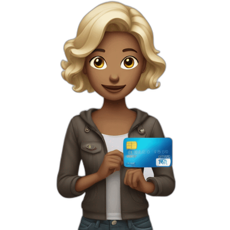 Girl with a credit card in front her comouter emoji