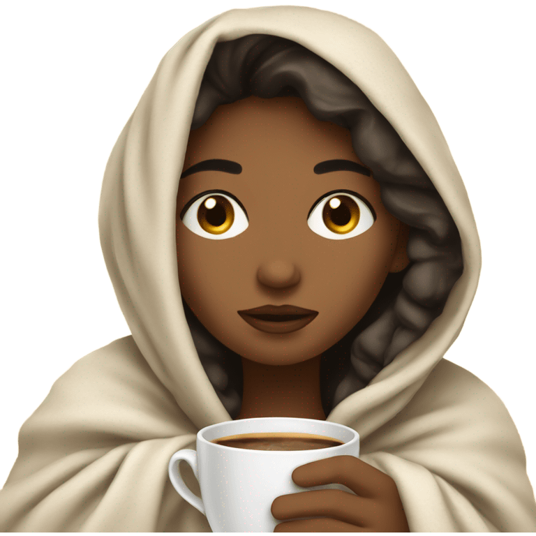 girl inside a blanket sipping coffee eyes closed emoji