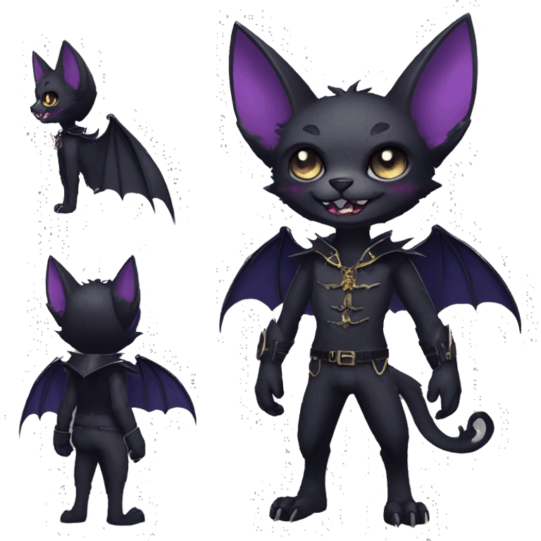 cool edgy anthro fantasy dark-shadow-themed animal vampiric bat-cat-hybrid Fakemon  with a collar full body emoji