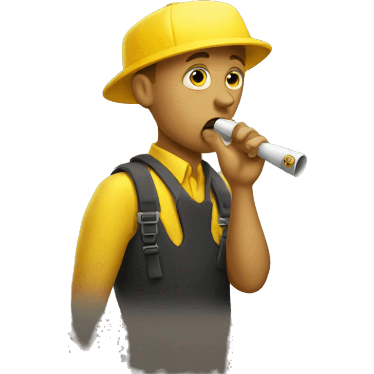 Yellow guy blowing a whistle emoji