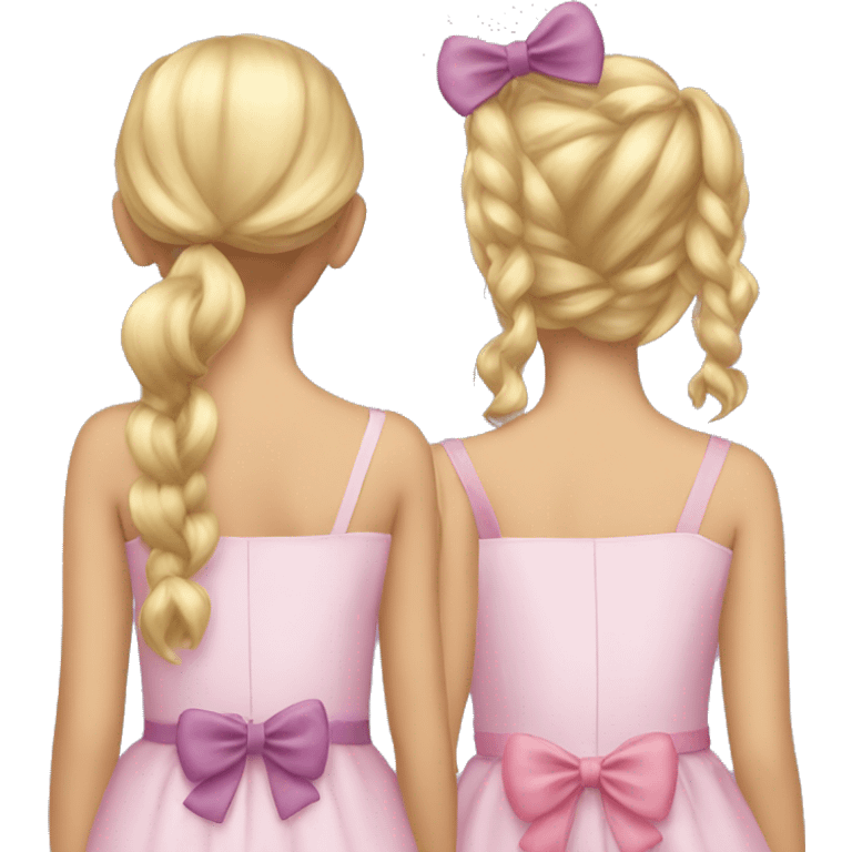 One brunette girl and one blonde girl with bows back view  emoji