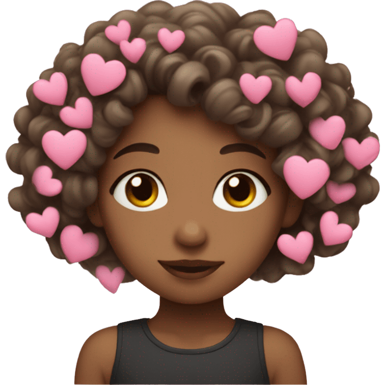 girl with curly hair and pink hearts emoji