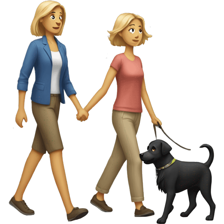 Woman walking dog but dog is human man emoji