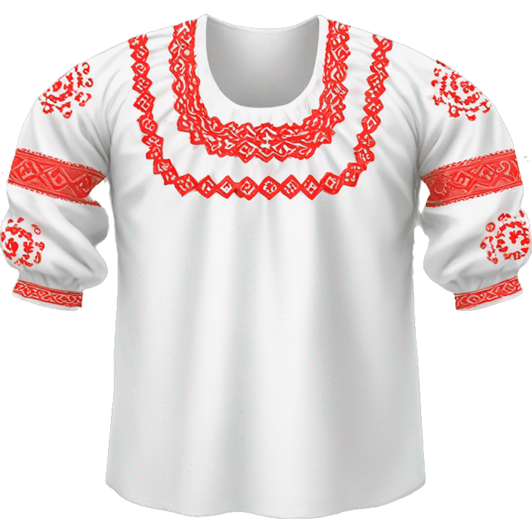  Shirt  vyshyvanka, white with red round embodiary on sleeves emoji