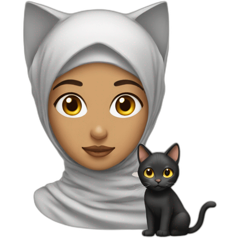 hijabi girl with a cat on head emoji