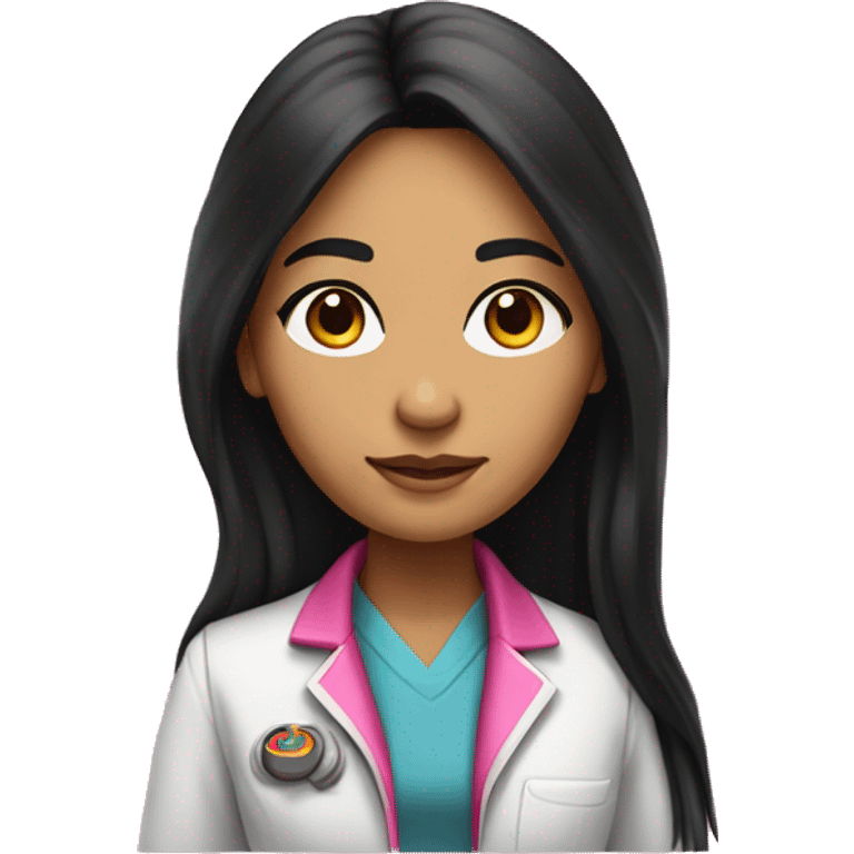  young beautiful Native American  female idol scientist with long black hair with pink accents emoji