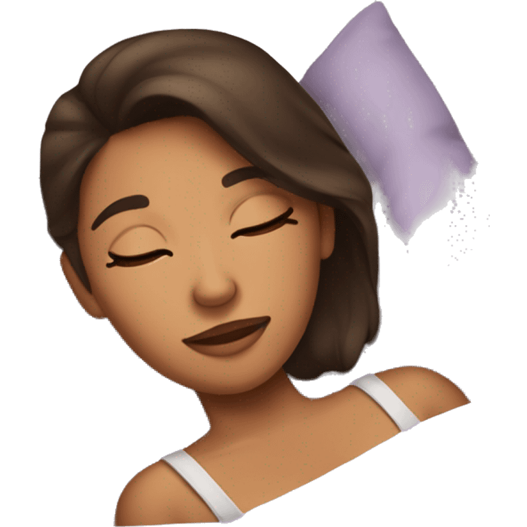 Brunette girl, tanned skin, sleeping in bed emoji