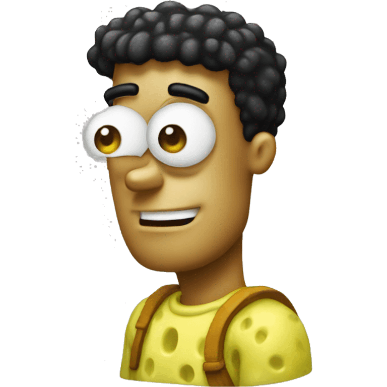 spongebob with a bob haircut black like an emoji very sharp, apple iOS style,  emoji