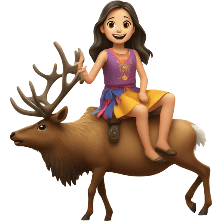 Little girl riding an elk  emoji