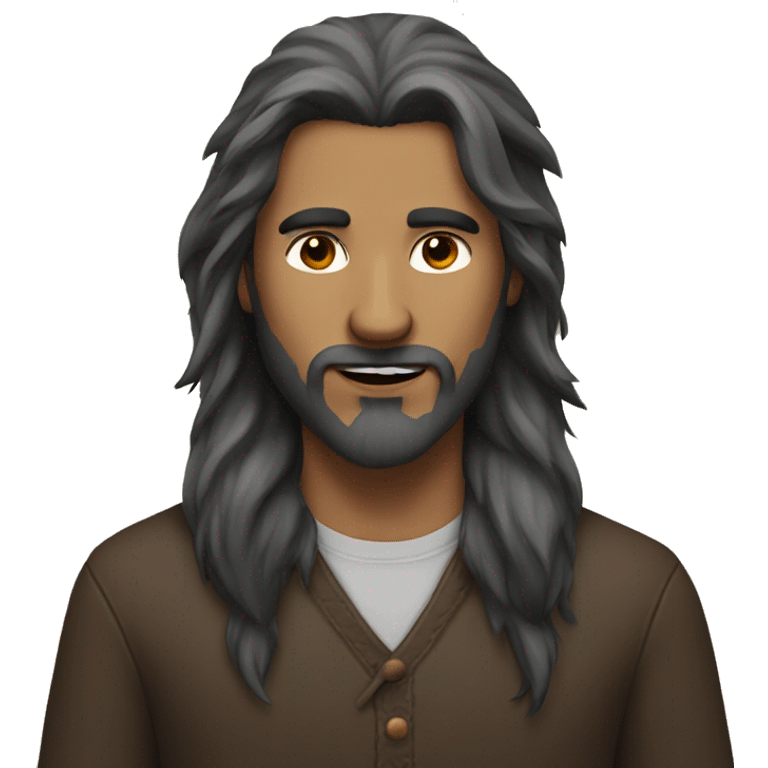 half man half wolf with a brown beard and long hair emoji