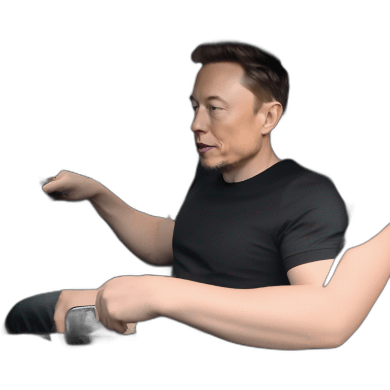 photo-realistic Elon Musk sitting at the wheel inside an all black Tesla Model 3, side view emoji