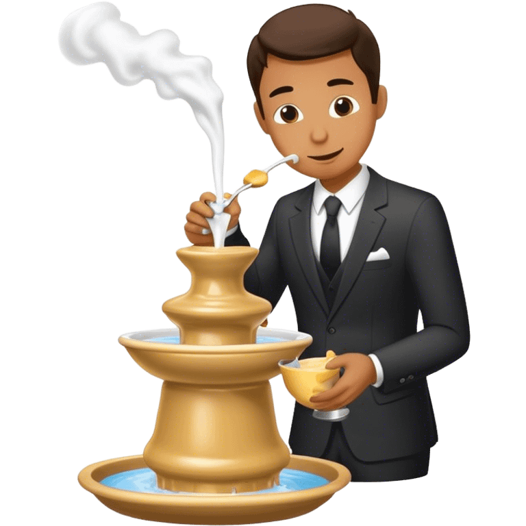 Man in suit with money bag eating Fondue fountain emoji