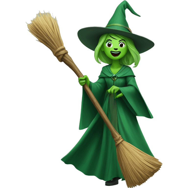 Green witch on broom stick singing  emoji