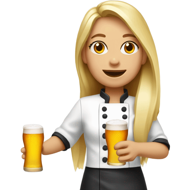 Female chef with long blonde hair holding a beer and a hotdog emoji