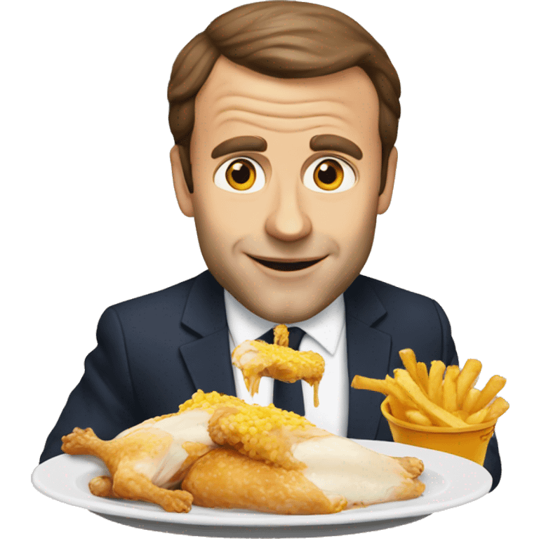 Macron who eats chicken with faith emoji